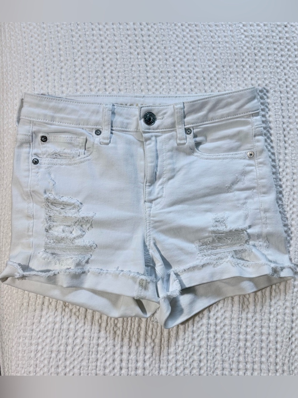 American Eagle Hi-Rise Shortie Distressed Shorts